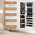 Byroce 47.5''H Jewelry Armoire, Over the Door/Wall Mounted, Full Length Mirror with Jewelry Storage, 2-LED Lockable Jewelry Cabinet with 2 Drawers, Hanging Jewelry Organizer for Bedroom (White)