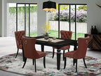 East West Furniture LGDA5-BLK-26 5 Piece Dining Table Set Includes a Rectangle Wooden Table with Butterfly Leaf and 4 Polyester Fabric Parson Chairs, 42x84 Inch, Black