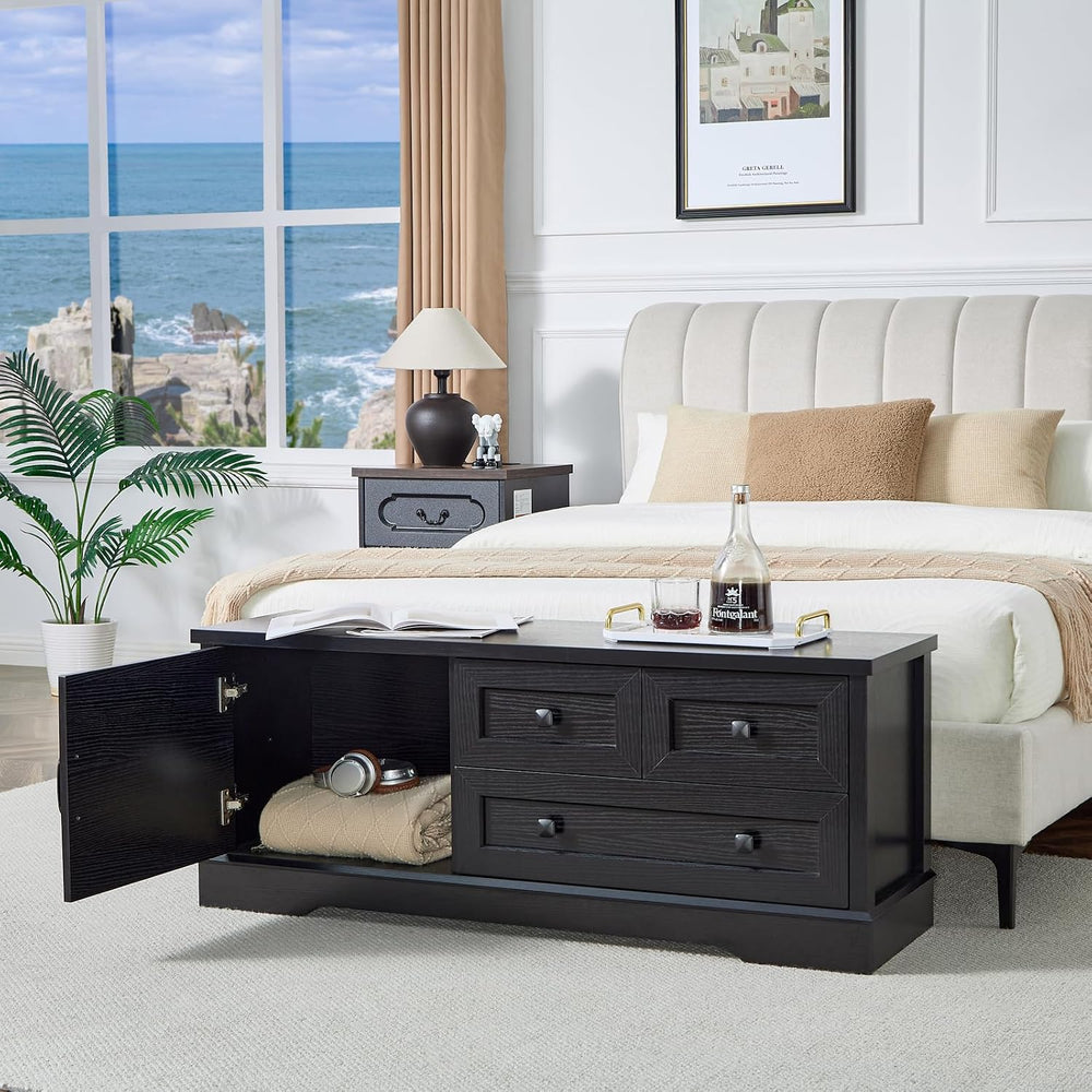 SOOWERY 48 Inch End of Bed Storage Bench, Farmhouse Bed Bench with Drawers an...