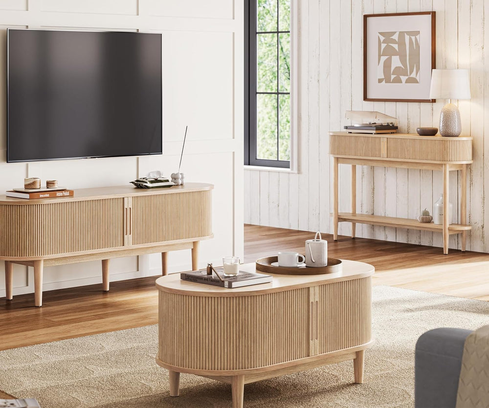 LINSY Fluted Console Table with Storage, Entryway Table Wood Entrance Tables ...