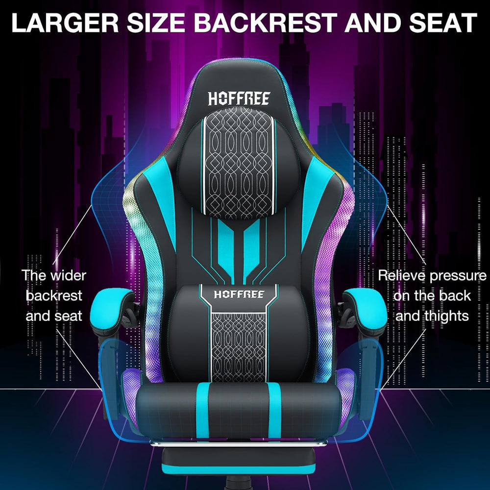 HOFFREE Led Gaming Chair with Speakers and Massage Video Game Chair Big and T...