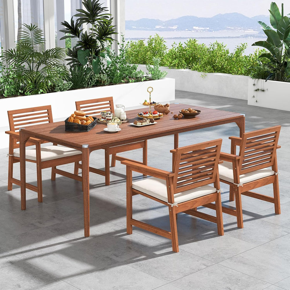 Tangkula Outdoor Dining Chairs Set of 2, Heavy Duty Slatted Wood Patio Chairs...