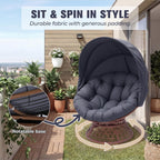 GTPLAYER Outdoor Wicker Egg Chair PE Rattan Chair with Cushion, Oversized Patio Lounge Chair with Canopy Papasan Chair 360° Swivel Base for Outdoor, Indoor, Balcony, Backyard, Garden, Gray