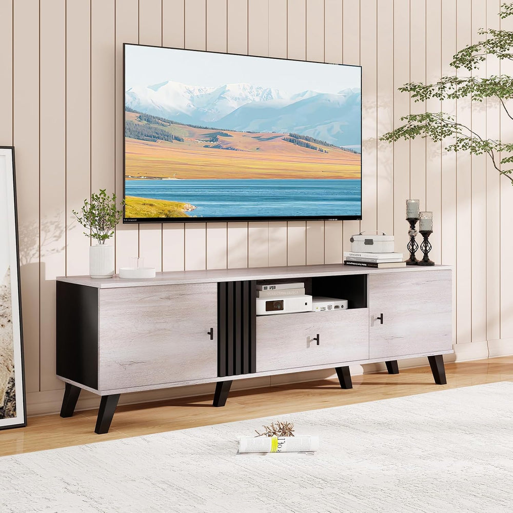 GIANTEX Mid Century Modern TV Stand for 65-80 Inch TV, Large Entertainment Ce...