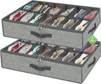 homyfort 28 Pairs Shoe Organizer Under Bed, Underbed Shoe Storage Boxes Bins, Organizador De Zapatos, Extra Large Zapateras Organizer, Grey, Set of 2