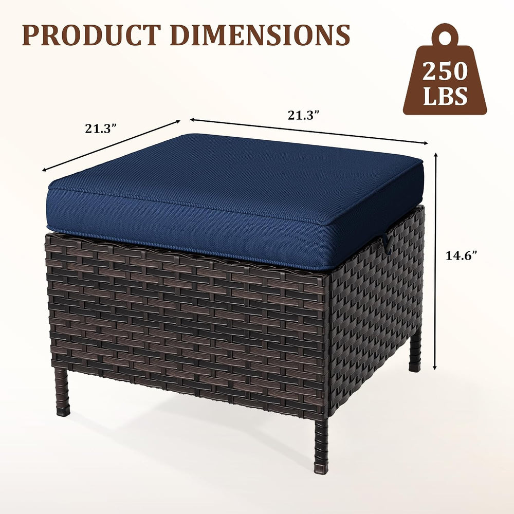 Outdoor Patio Ottoman Set of 2, All Weather Rattan Wicker Ottoman Seat, Outdo...