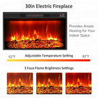 Naice 104" Fireplace TV Stand, Electric Fireplace Mantel with Large Cabinets Tempered Glass Doors, LED Light & Power Outlet, Media Entertainment Center with 30" Insert Heater for Living Room,Black