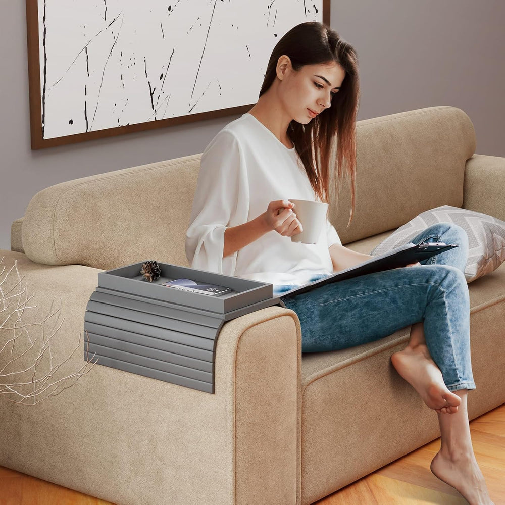 Bestjing 2 in 1 Bamboo Sofa Armrest Tray Table for Couch
