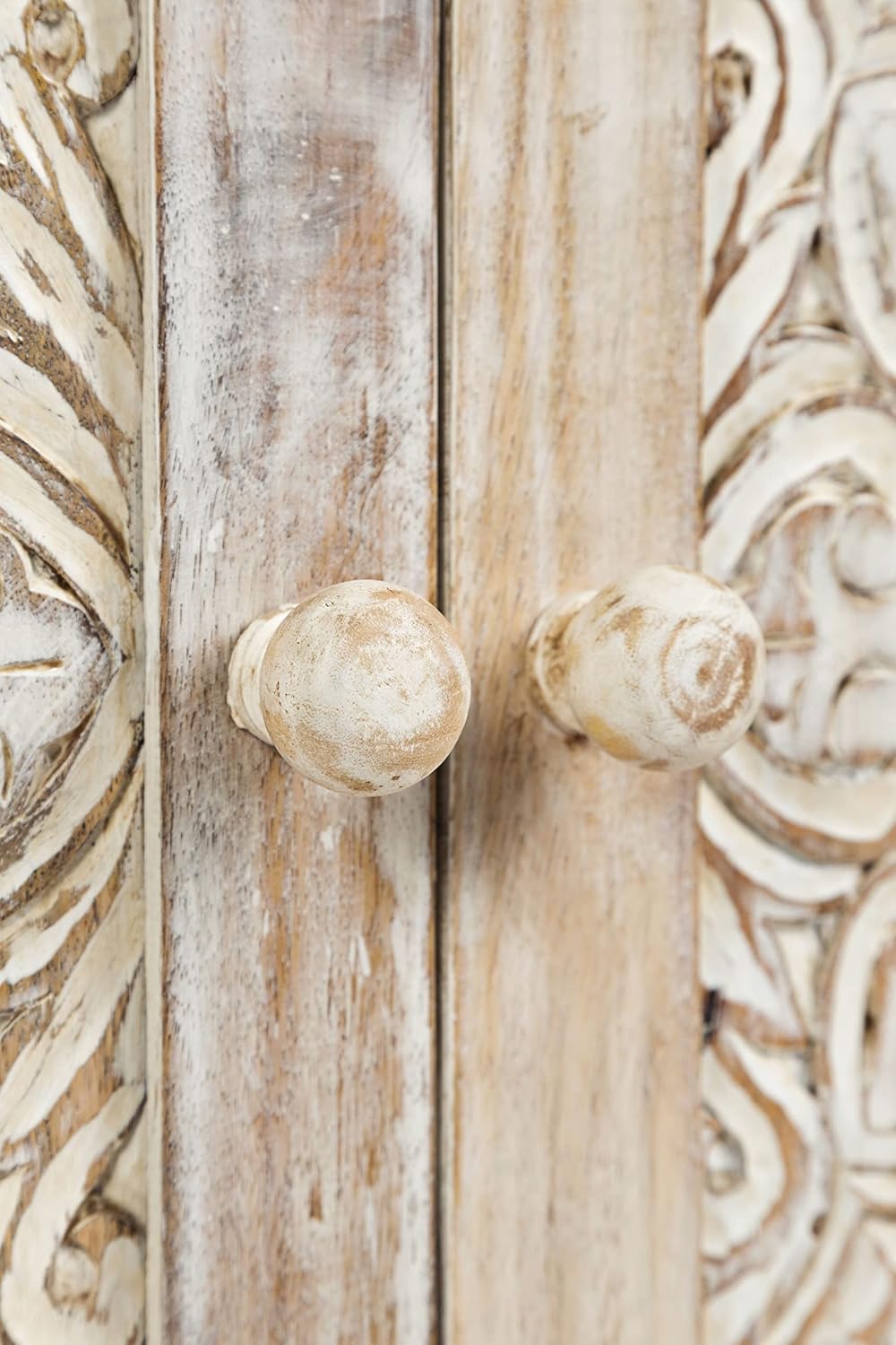 Jofran Global Archive Hand Carved Accent Chest Cabinet, 32', Weathered White