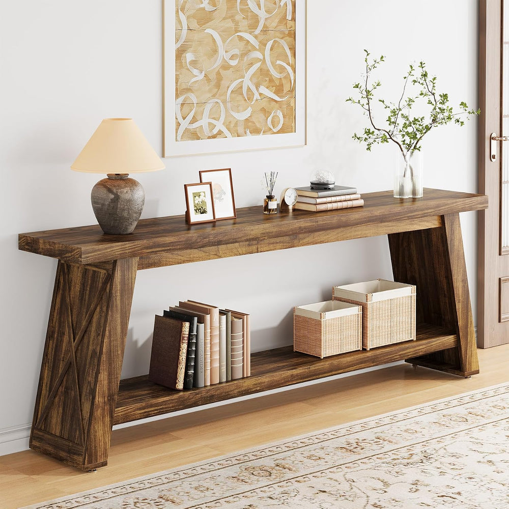 70.9" Extra Long Entryway Table, Farmhouse Wood Console Table with Stora...