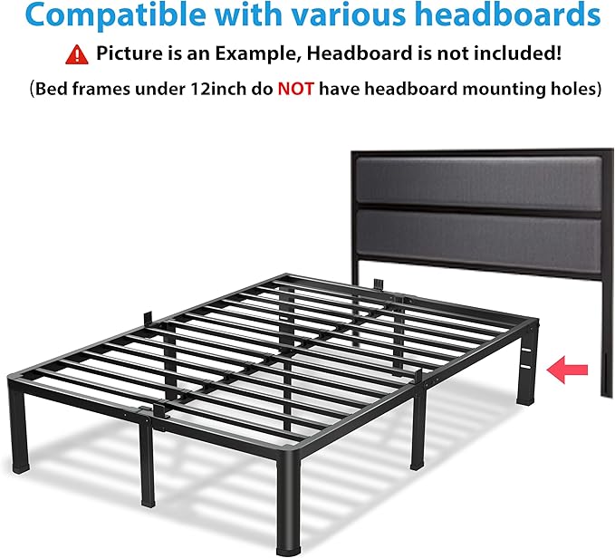12 Inch California King Bed Frame, 3500Lbs Heavy Duty Metal Platform with Round Corner Legs Mattress Slide Stopper, Steel Slat Support No Box Spring Needed, Noise Free, Non-Slip, Easy Assembly