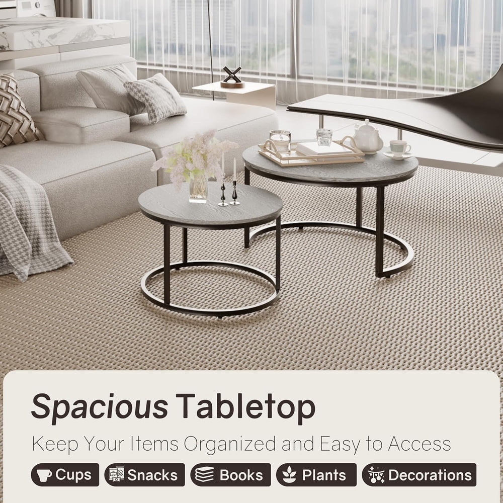 Otterease Nesting Tables Set of 2, Small Round Coffee Table for Living Room |...