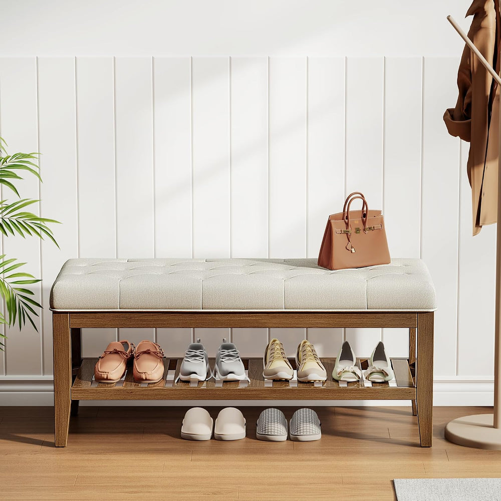 REONEY 43" End of Bed Bench, Upholstered Bedroom Storage Ottoman Bench, ...