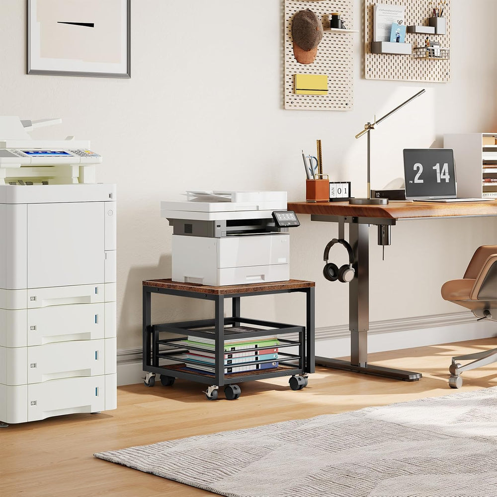 HOOBRO End Table, Mini Fridge Stand with Storage, Mini Fridge Table with Whee...