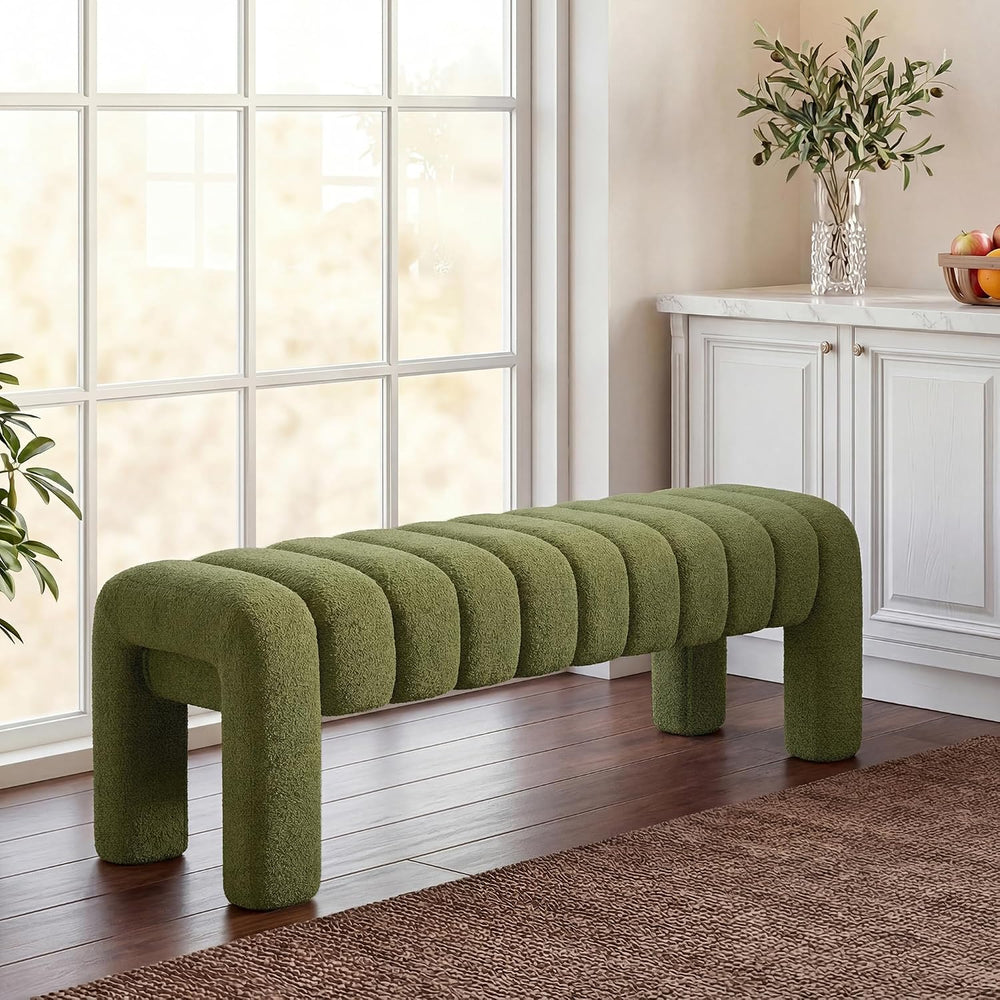 43.3" Dining Room Bench, Green Tufted Upholstered End of Bed Bench, Mode...
