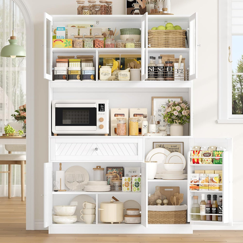 BOTLOG 72” Tall Kitchen Pantry Storage Cabinet, Modern White Kitchen Hutch wi...
