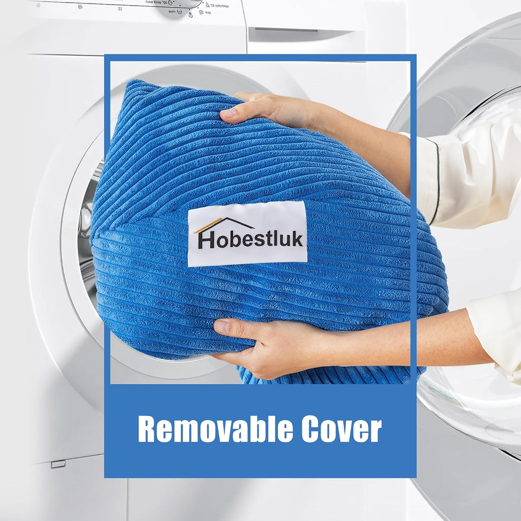 Hobestluk Adult Bean Bag Chair Teardrop Shape with Filling, 3.5FT Blue | Soft Fabric, Corduroy Cover, Removable and Washable, Memory Foam Filler, Portable Handle, Gaming, Relaxing, For Living Room