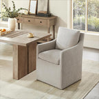 Upholstered Dining Chairs with Casters, No Assembly Modern Accent Armchair with Rollers for Dining Room, Bedroom, Living Room, Reading Room, Already Assembled, Sand, 1 Box