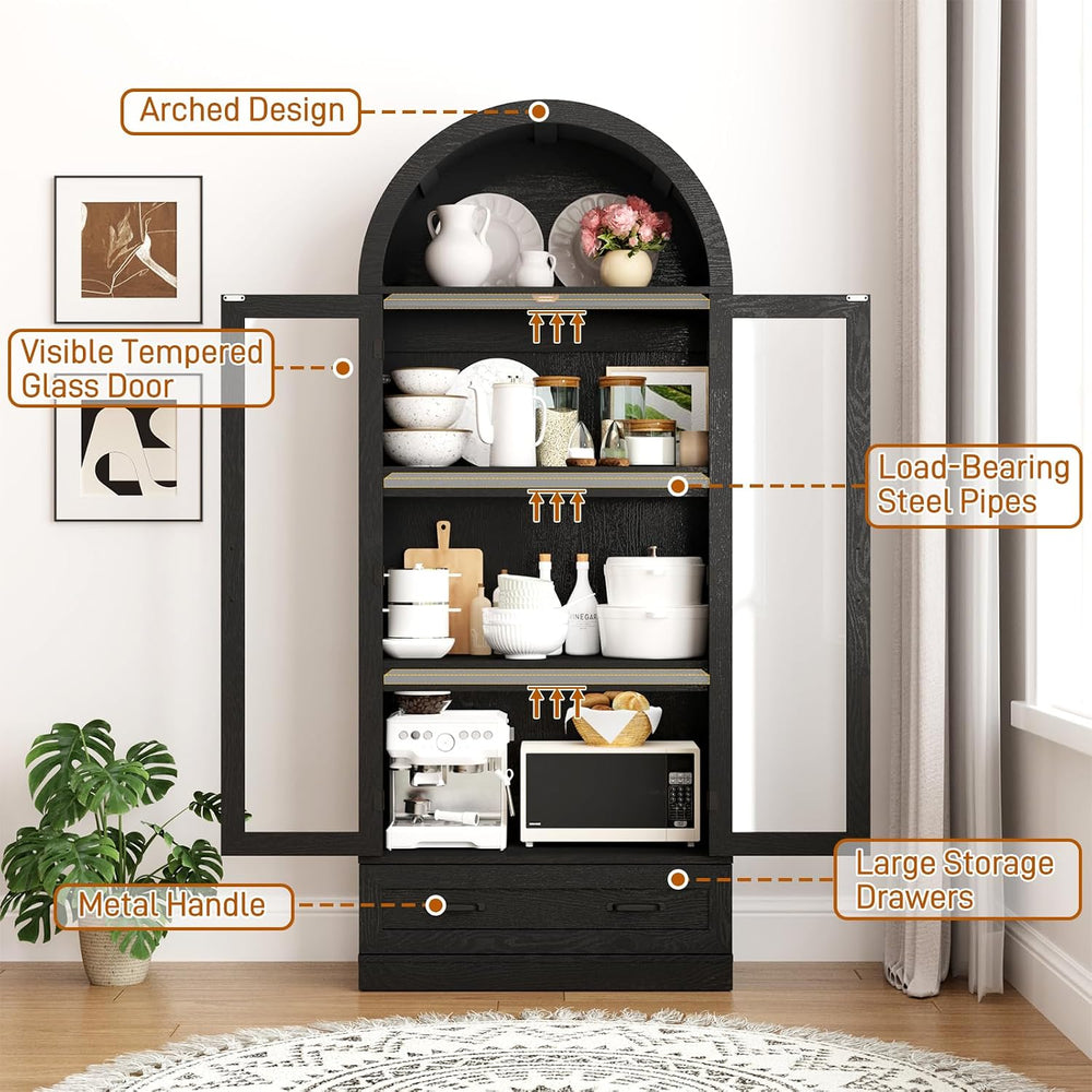 75" Tall Arched Kitchen Pantry Cabinet w Load-Bearing Steel Pipe,Modern ...
