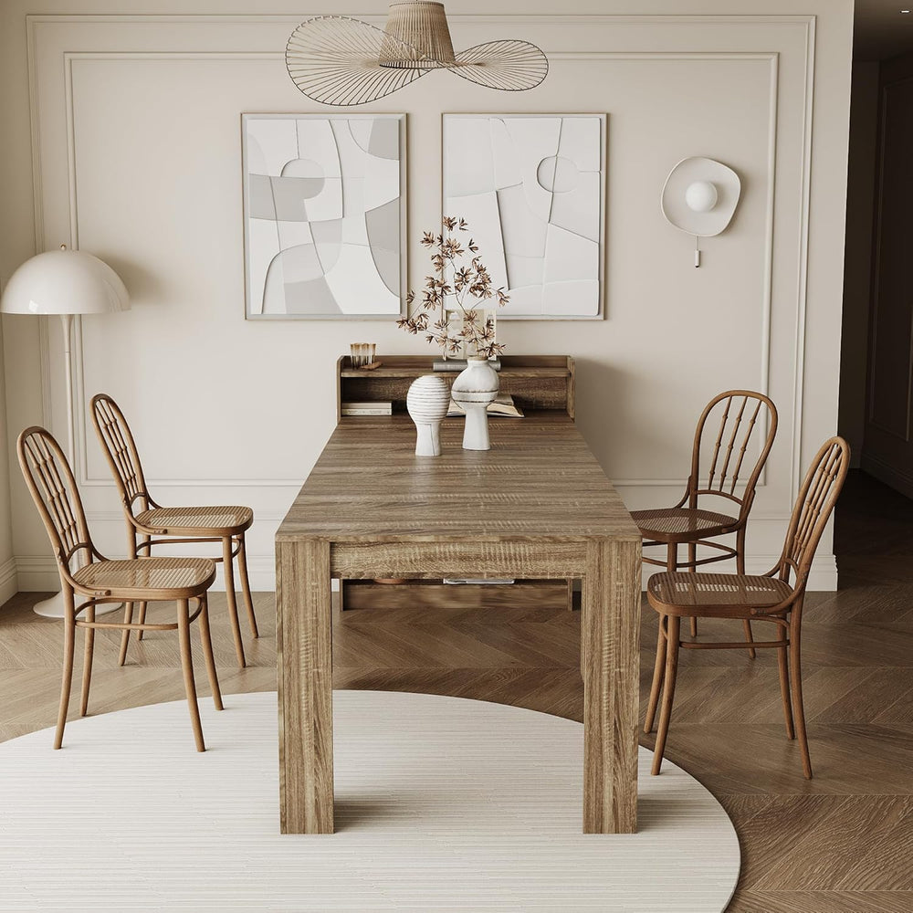 Rustic Wooden Extendable Dining Table with Storage, 20"-99" Modern ...