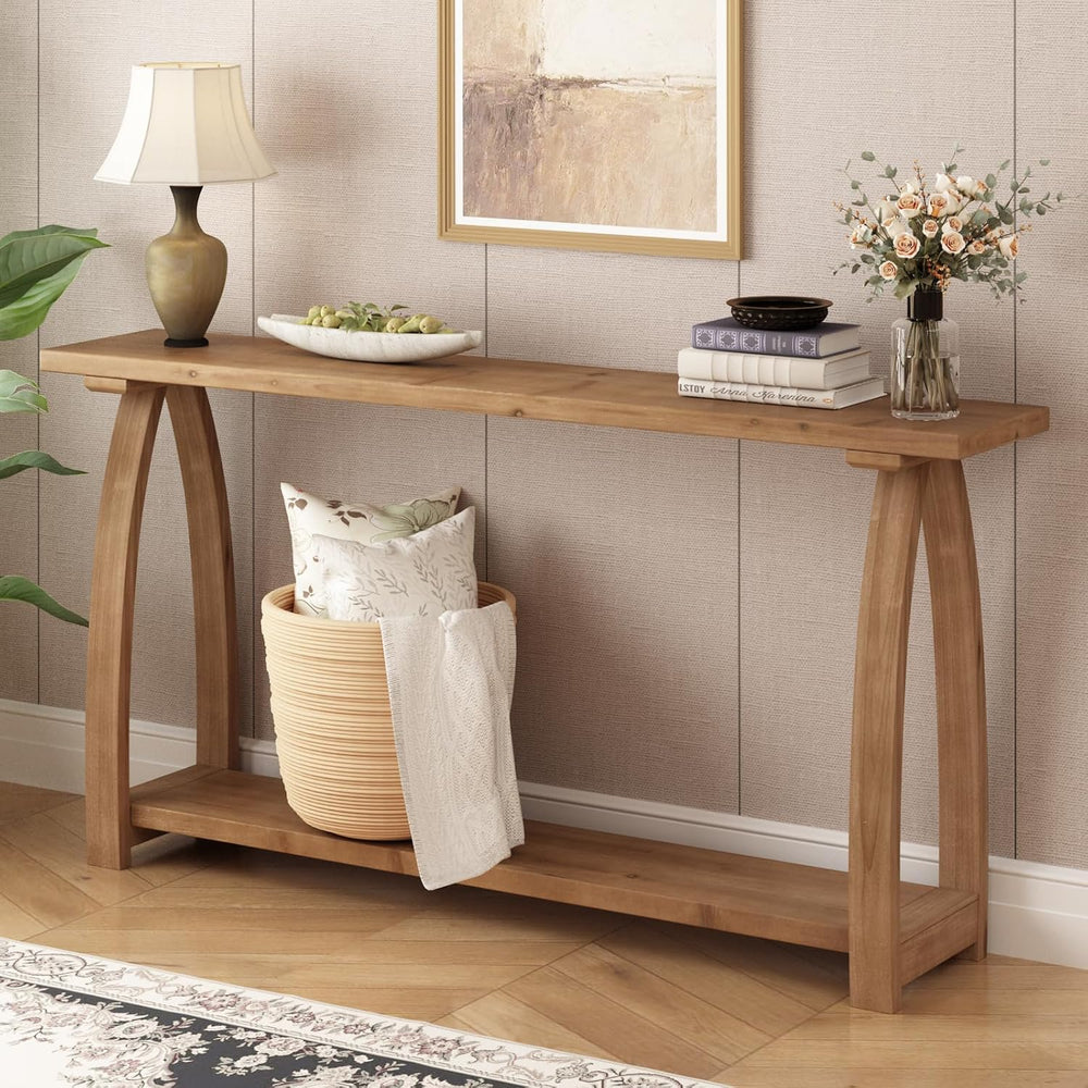 HOKYHOKY Solid Wood Console Table, 63" Long Farmhouse Entryway Tables Na...