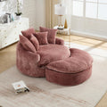 54'' Oversized Round Bean Bag Chaise Lounge Barrel Chair with Movable Ottoman, Fluffy Cloud Couch Boneless Round Sofa Chair for Living Room, Bedroom, Apartment, Pink