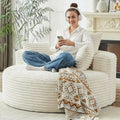55" L Corduroy Sponge Single Sofa, Oversized Round Chair, Fluffy Modern Sleeper Chairs for Living Room, Lounge and Projection Room, Wide Armrest Lounge Chairs, Armchair with Pillow White