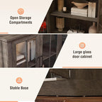 98" Farmhouse TV Stand with 36" Fireplace for TVs up to 100", Media Entertainment Center with Adjustable Shelves and Large Storage Cabinets, for Living Room, Gray & Black