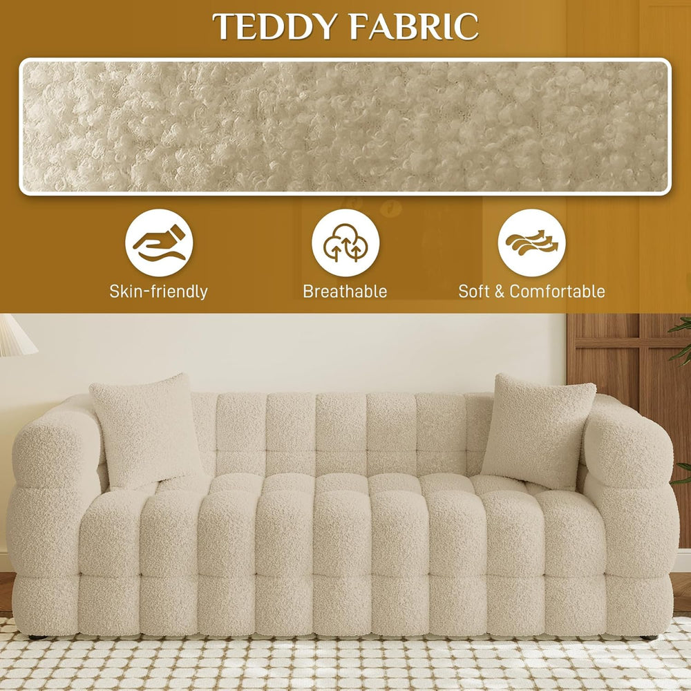 Wrofly Boucle Sofa Couch, 74.8" Comfy Upholstered Sherpa Sofa, Tufted Co...