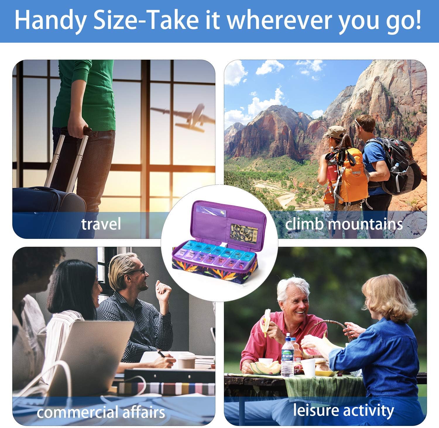Weekly Pill Organizer 2 Times a Day, Zumd Pill Box 7 Day with Cute Quilted Fabric Zipper Case, Travel Pill Case Am Pm for Vitamin Medicine Organizer