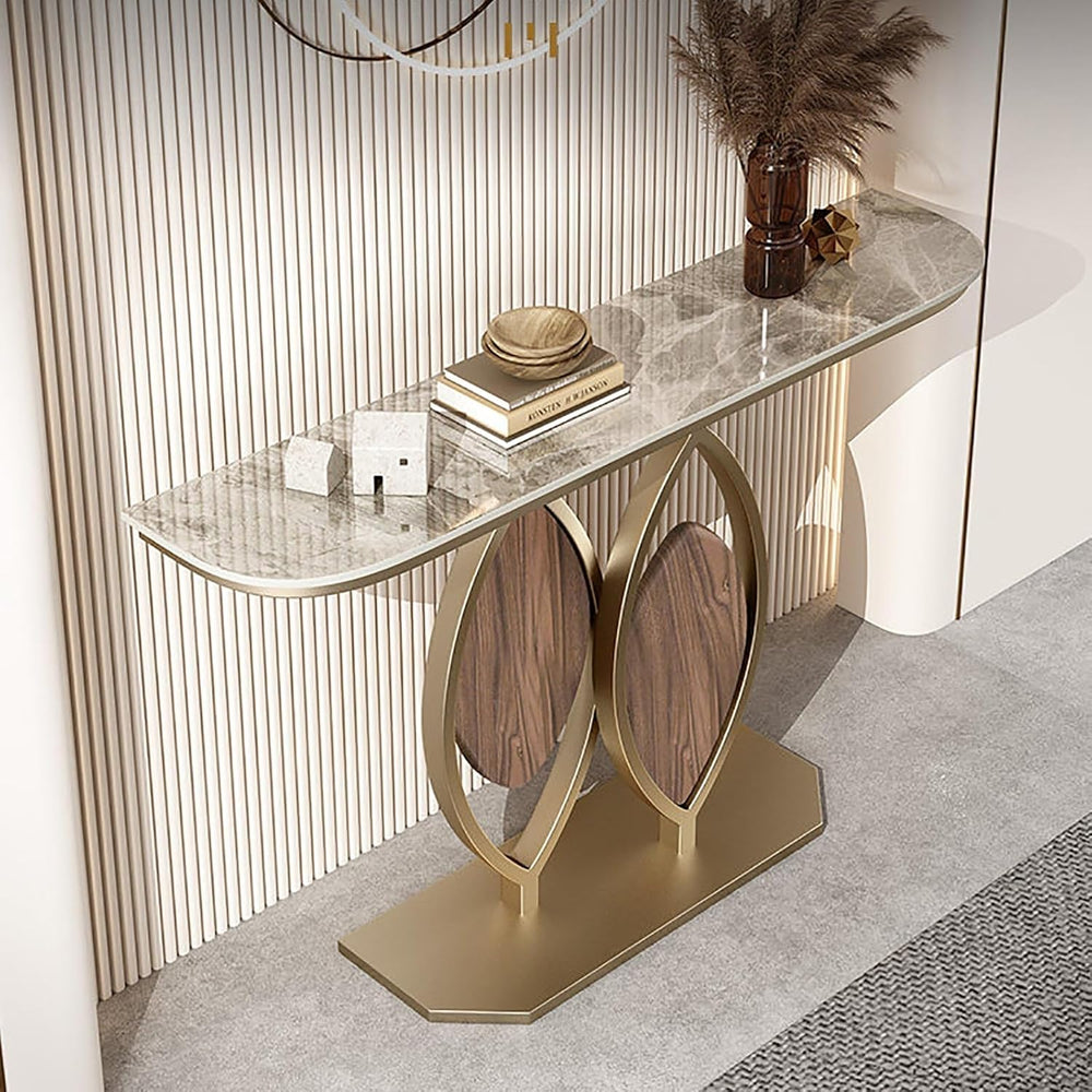 Modern Console Table Rock Panel with Metal Frame Decorative Table for Living ...