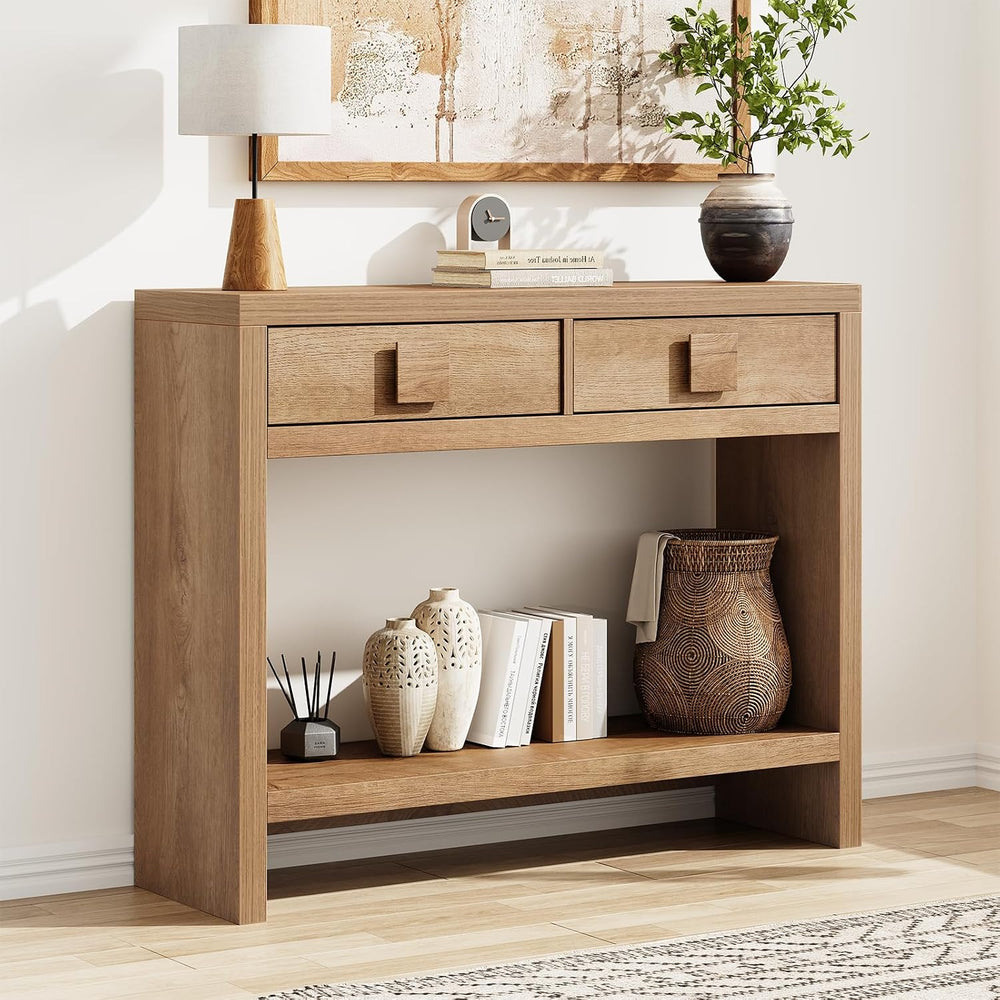 ONBRILL 40 Inch Narrow Console Table with Drawers and Open Shelves | Entryway...