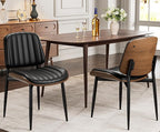 Dining Chairs Set of 4, Mid-Century Modern Upholstered PU Leather Chairs with Walnut Bentwood Back and Metal Legs Adjustable Feet for Kitchen Dining Living Room, Dark Black Vertical Stripes