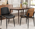 Dining Chairs Set of 2, Mid-Century Modern Upholstered PU Leather Chairs with Walnut Bentwood Back and Metal Legs Adjustable Feet for Kitchen Dining Living Room, Dark Black Vertical Stripes