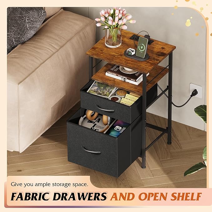 WLIVE Nightstands Set of 2, Night Stand Set 2 with Charging Station, Bedside ...