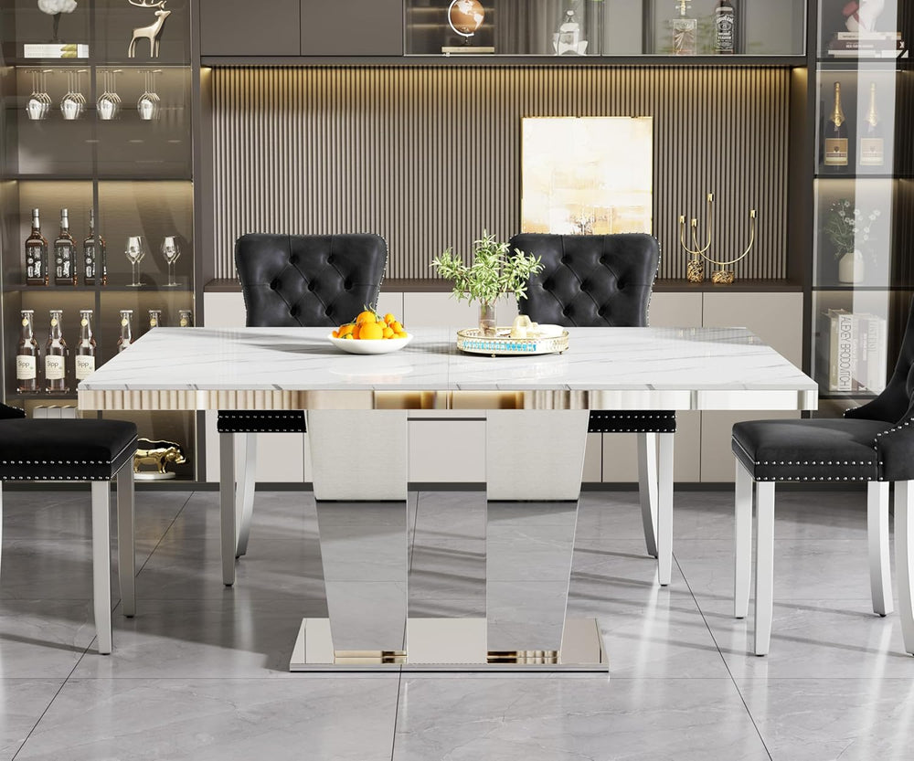 94.5“ Rectangular Dining Table for 6 8 10, Modern White Extendable Kitchen Ta...