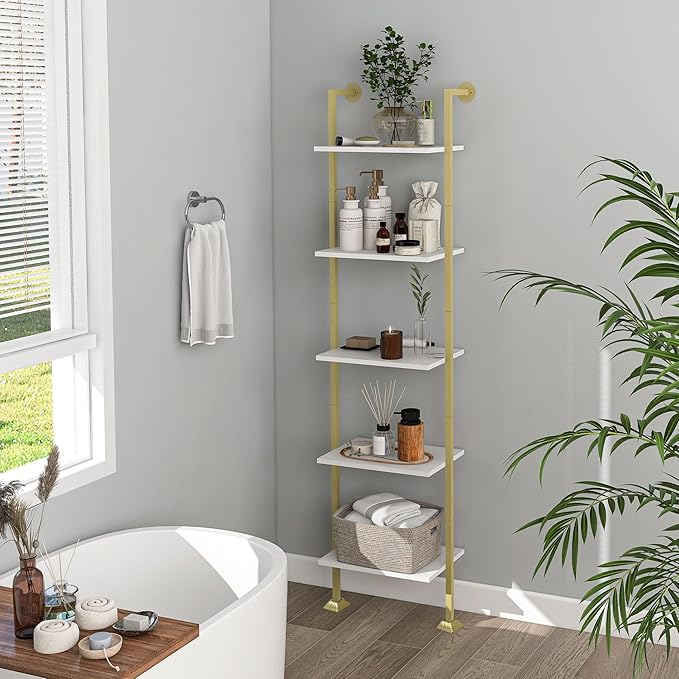 Axeman 5-Tier Ladder Bookcase, Tall Narrow Bookshelf for Small Spaces, Modern...