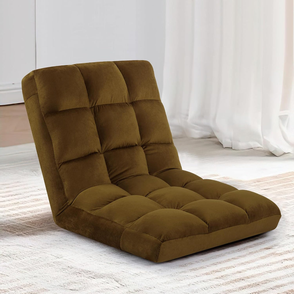 Floor Chair, 24 inches Wide Oversized Velvet Armless Lay Flat Floor seat Padded Meditation Chair with 6 Adjustable Position Ergonomic Comfortable Convenient (Modern, LRSF-014-TAN)