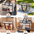 Clear Under Bed Storage Containers - 4 Pack Large Capacity Clothes Storage Bags with Lid & Sturdy Handles, Foldable Moving Bags, Clothing Organizer Totes for Bedding, Comforter, Sheet（90 L）