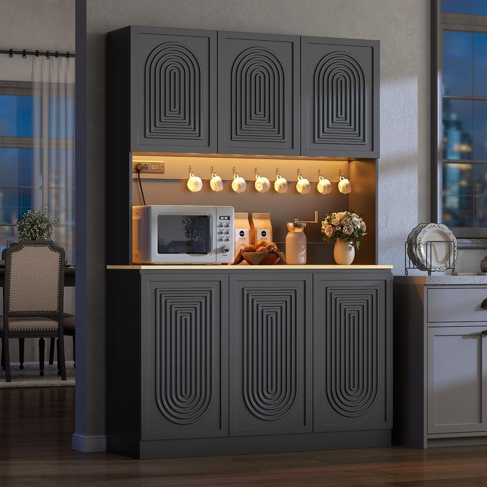 Gyfimoie 71" Kitchen Pantry with Power Outlet & LED Light, Large Kit...