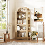 LITTLE TREE 5-Tier Bookshelf, Arch-Shaped Racks, Tall Standing Wooden Bookcase Display Shelf Modern Storage Solution (1, Teak Color)