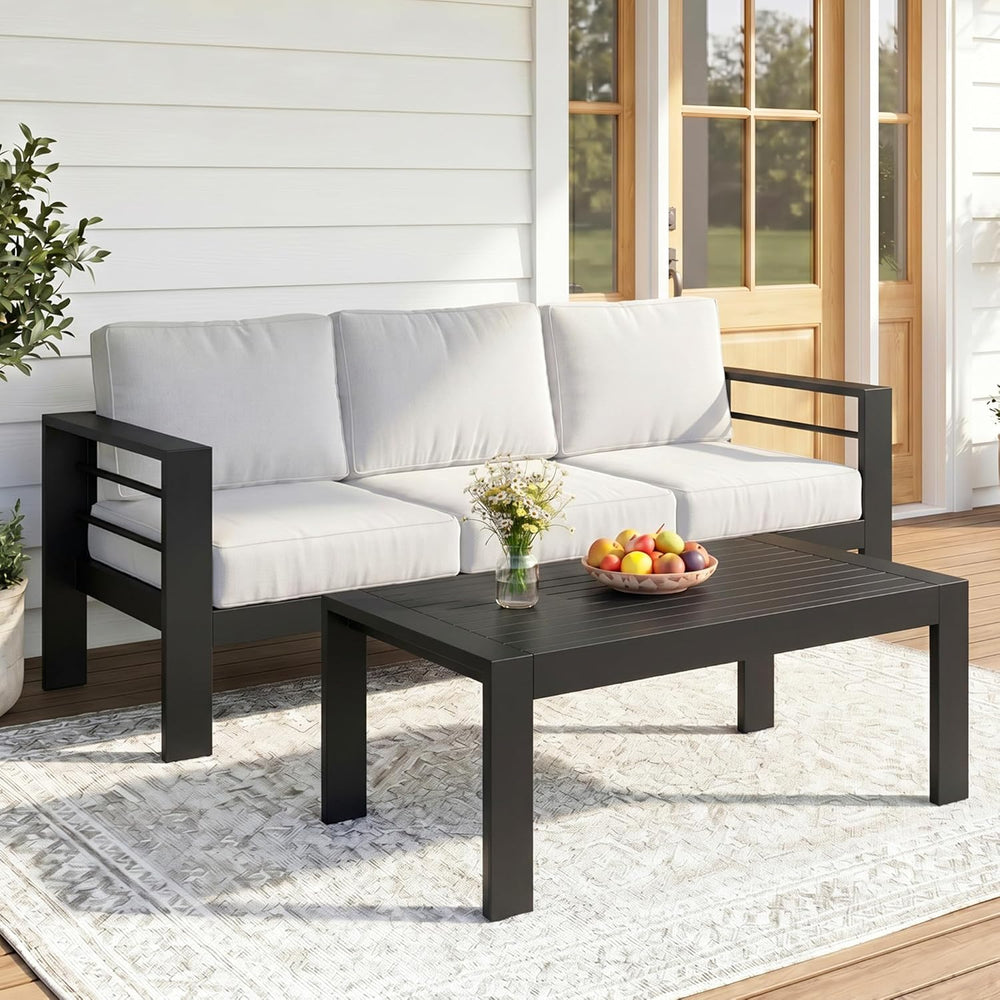 Solaste Aluminum Patio Sofa with Coffee Table,2 PCS Patio Furniture Set with ...