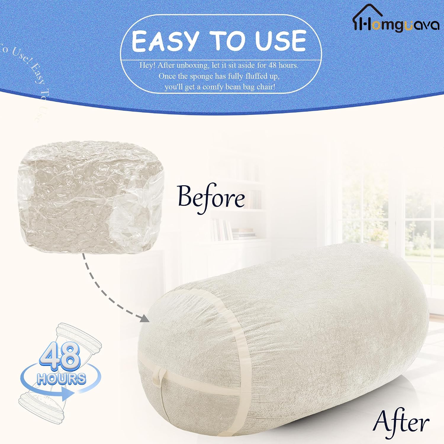 Homguava 6FT Bean Bag Chair Giant Bean Bag Chairs for Adults with Memory Foam Filled,Beanbag Chair with Soft Faux Fur Cover,Comfy Bean Bag Sofa Lounger for Living Room,Game Room,Bedroom