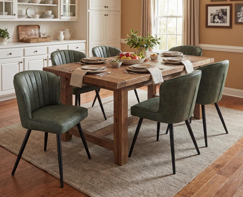 EALSON Modern Dining Chairs Set of 6, Upholstered Green Faux Leather Seater w...