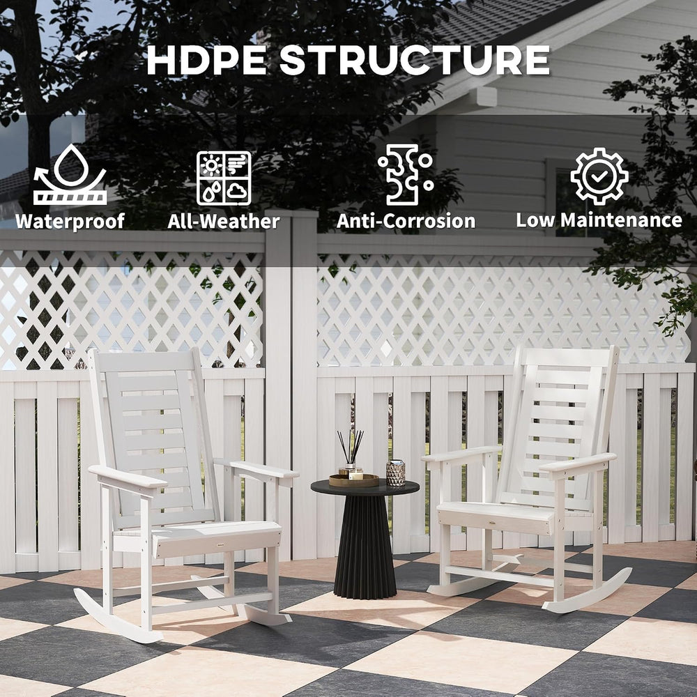 Outsunny Outdoor Rocking Chairs Set of 2 HDPE Patio 28" High Back White ...
