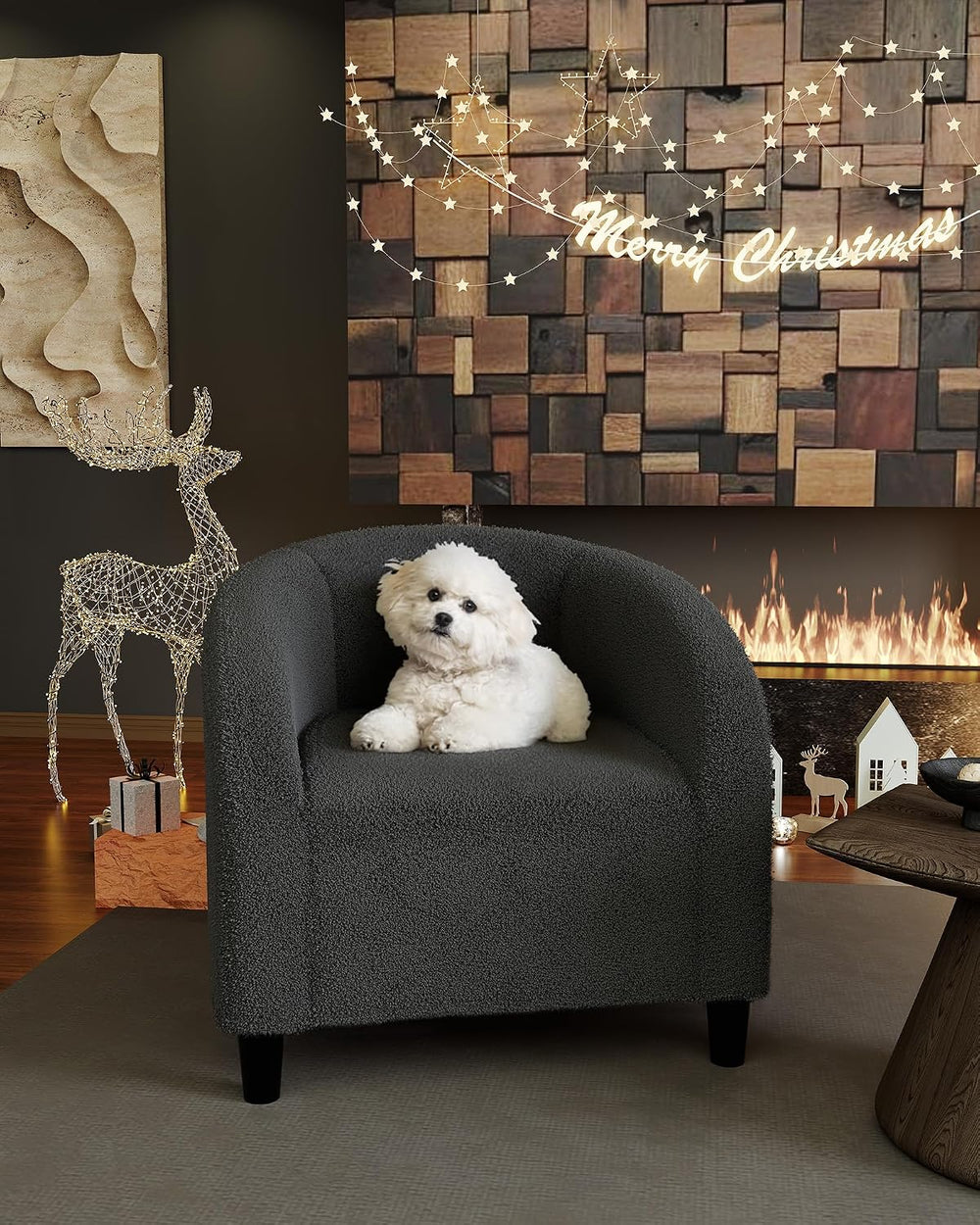 GarveeHome Accent Chair Barrel Boucle Chair Sherpa Armchair Club Chair Suitab...
