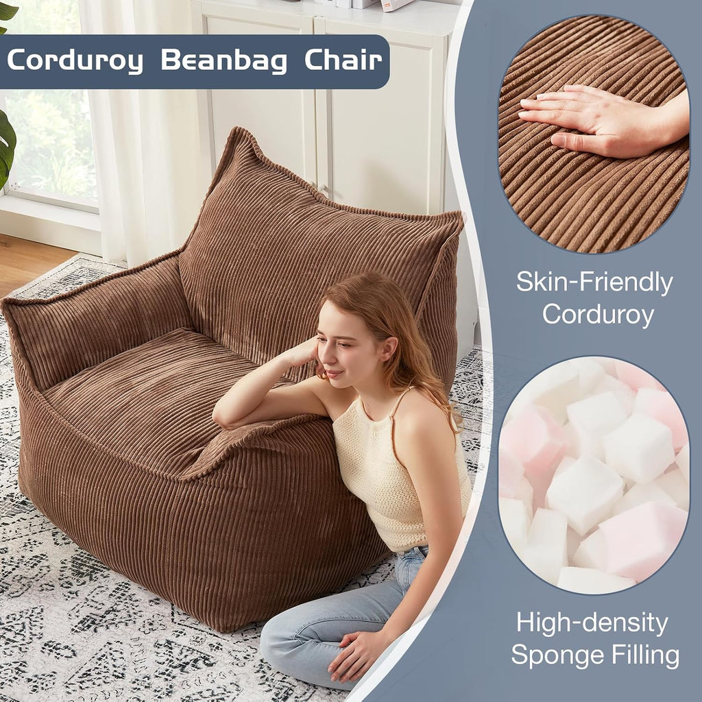 EBENCHICO Giant Bean Bag Chair for Adults, Corduroy Large Bean Bag Chairs for Teens with Armrests, Comfy Adult BeanBag Chair Sofa Couch with Filler Included for Bedroom Living Room