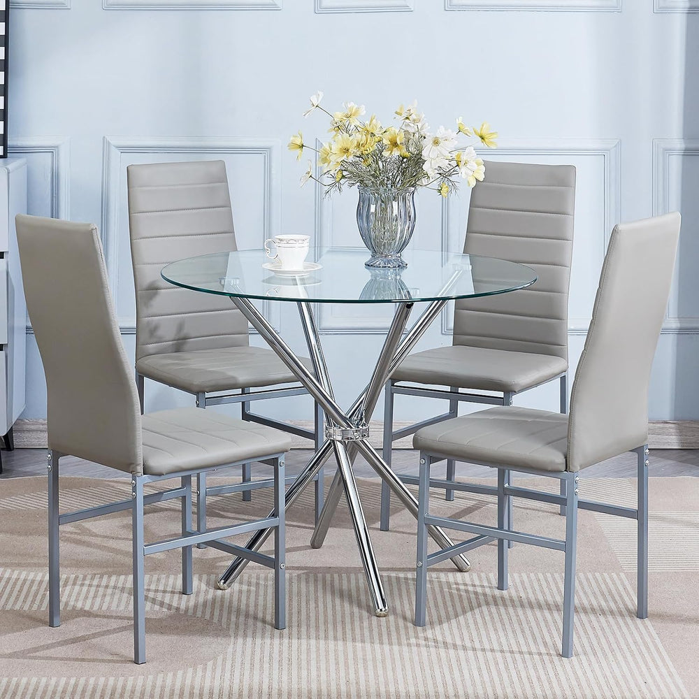 5 Pieces Round Dining Room Set for 4 Contemporary Glass Kitchen Table with 4 ...