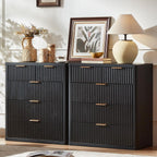 LEYAOYAO Fluted 5 Drawers Dresser for Bedroom Set of 2, 34" Tall Modern Chest of Drawers with Metal Handle, Curved Profile Design,Black Wood Drawer Organizer for Bedroom, Living Room, Hallway