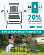 SERWALL 3-Piece Patio Furniture Set with 2 Rocking Chairs & Table, Grey | All-Weather HDPE Bistro Set: Includes rocking chairs and table with umbrella hole for cozy outdoor leisure and relaxation.